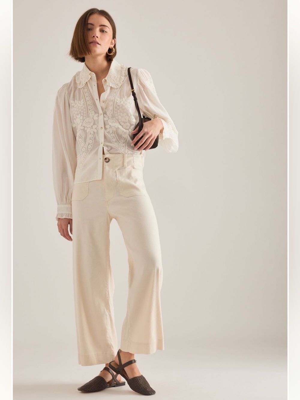 Anthropologie Maeve Colette Linen Cropped Wide Leg Pants, Size 2